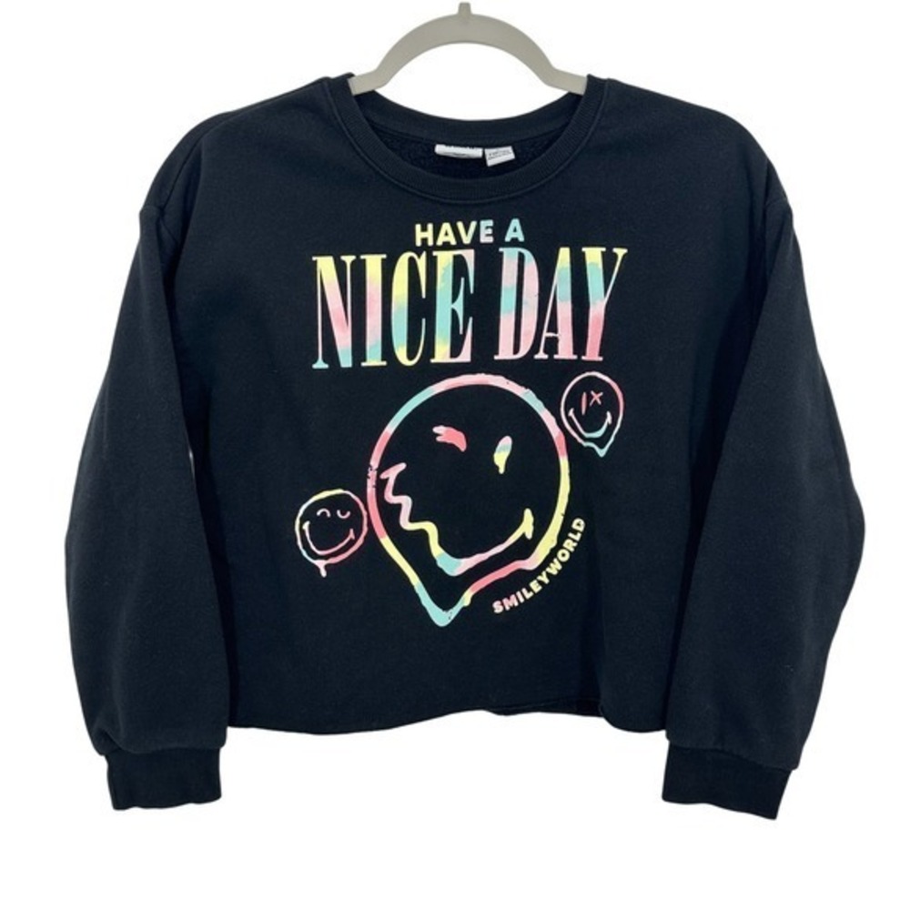 Smiley World Black Have a Nice Day Tie Dye Graphic‎ Crewneck Sweatshirt Kids L